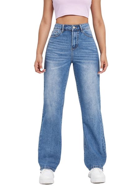 

washed wide leg jeans u2gk#, Blue
