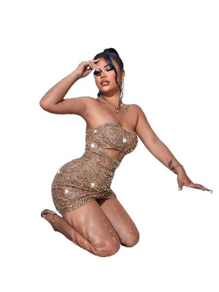 

sxy cut out wrap sequin bodycon tube dress d4gg#, Black;gray
