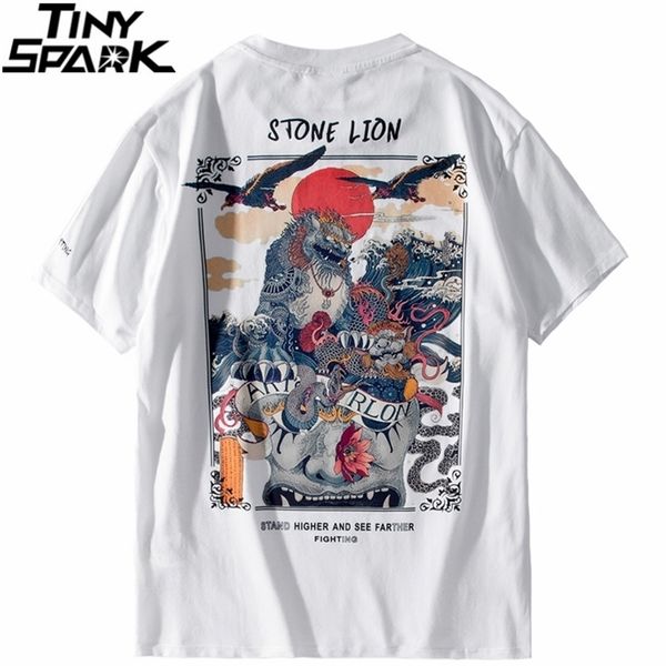 

harajuku t shirt men hip hop t-shirt stone lion chinese streetwear summer tshirts short sleeve cotton tees hipster 220512, White;black