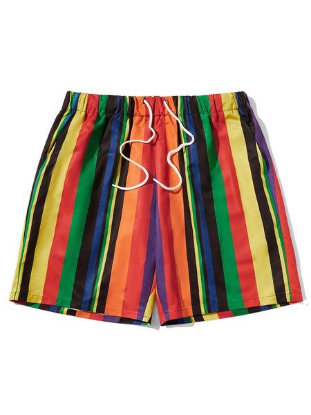 

extended sizes men striped drawstring waist shorts 85bz#, White;black