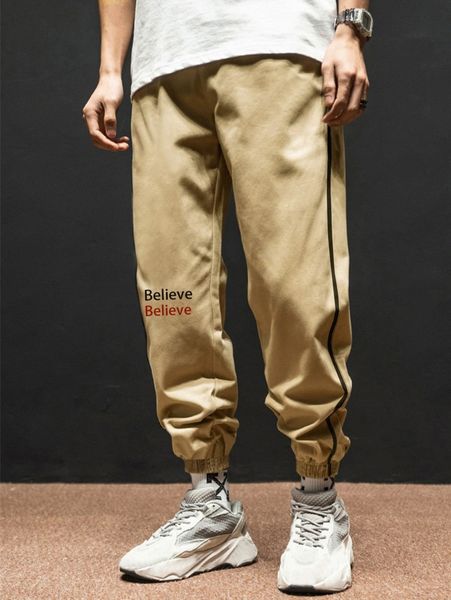 

men letter graphic contrast tape pants b14e#, Black