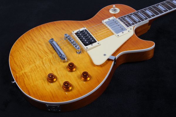

2021 yellow color solid body with maple r9 flame standard lp electric guitar