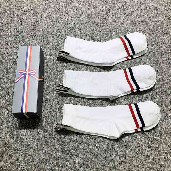 

tb thom no slip socks women men classic striped middle tube cotton stockings fashion luxury brand 1/3pairs, Black