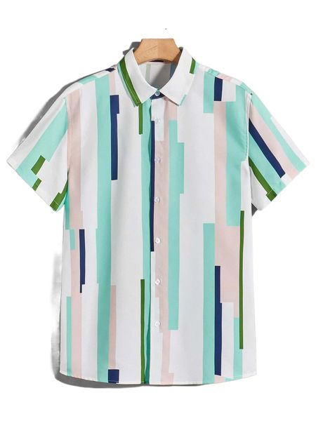 

men block striped shirt 86fm#, White;black