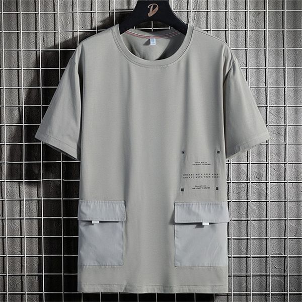 

summer oversized big pockets t-shirts men streetwear short sleeve cotton tshirt male harajuku tees plus size 6xl 7xl 8xl 220425, White;black