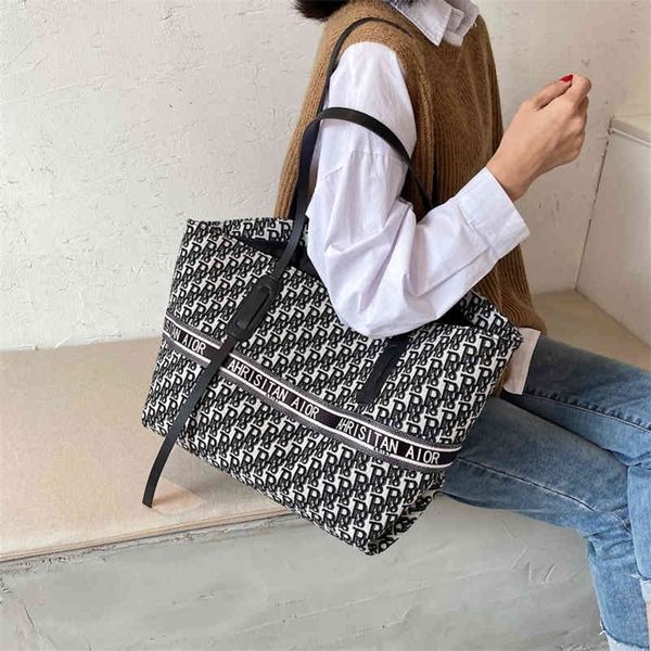 

ins korean canvas large capacity fashion shoulder bag 2022 bag women's new fashion texture tote bag 70% off outlet sale