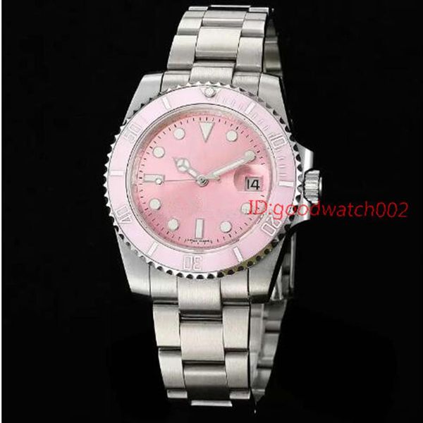 

fashion 116610ln pink dial ceramic bezel watch stainless steel sapphire glass mirror automatic mechanical wonen wonens watches265m, Slivery;brown