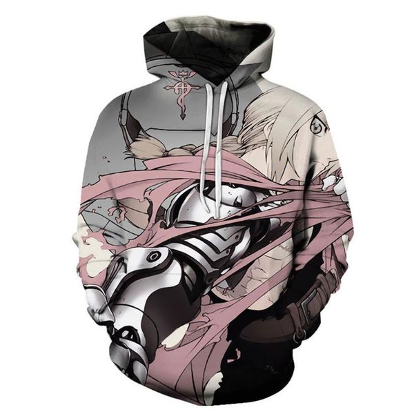 Kadın Hoodies Tişörtü FullMetal Alchemist Cosplay Kış 3D Spor Kapüşonlu Genç Hip Hop Kadınlar / Erkekler