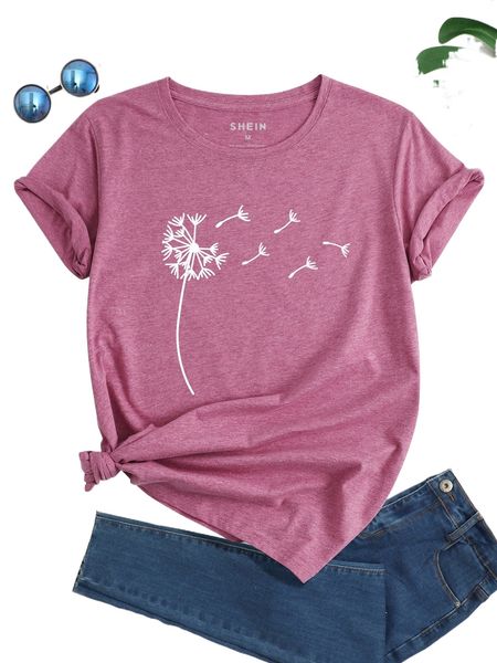 

dandelion print round neck tee m8zy#, White