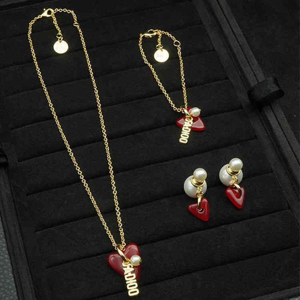 

jewelry new family necklace female letter red love pearl earring set jewelry, Black