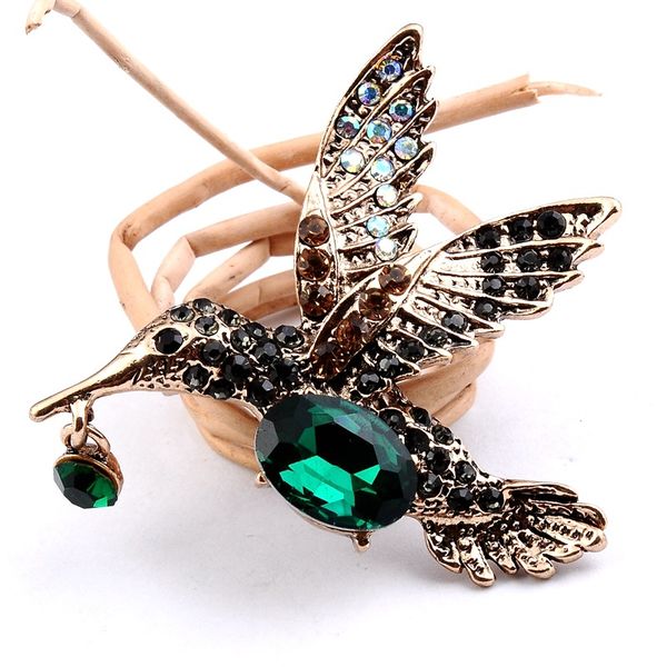 

blue rhinestone hummingbird brooches women men vintage animal brooch pins gifts, Gray