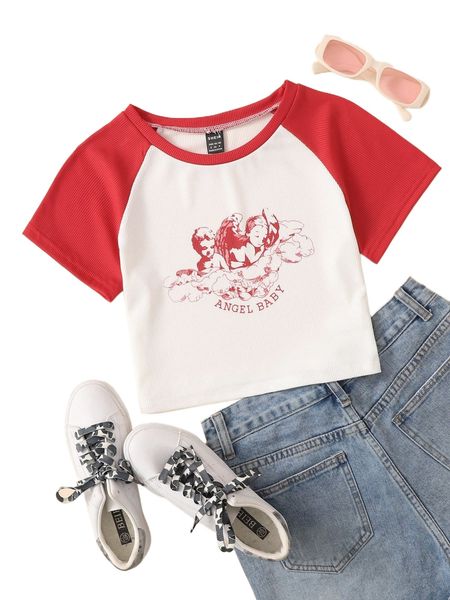 

angel print raglan sleeve tee 28ek#, White