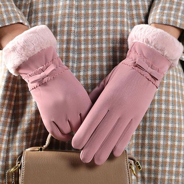 Пять пальцев перчатки пара зимних практических пушистых манжет теплые наружные ультра мягкие женщины перчатки