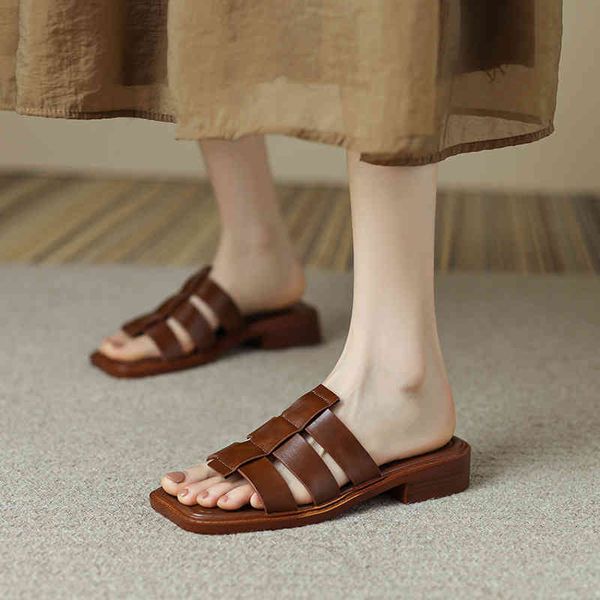 

sandals roman style one line sandals for women to wear flat summer leather soft slippers azzw, Black