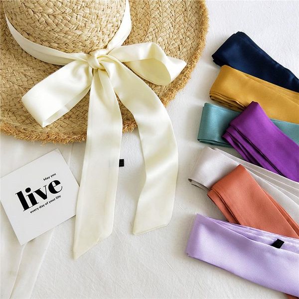 

195cm pure satin silk scarf double-sided solid color hair scarves bag strap neckerchiefs fashion elegant belt tie handbag ribbon, Blue;gray