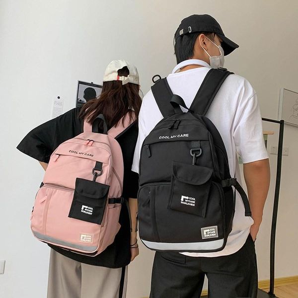 Zaini da scuola Zainetto da donna 2022 Street Trend High College Student Backpack Male Reflective Strip Junior Canvas