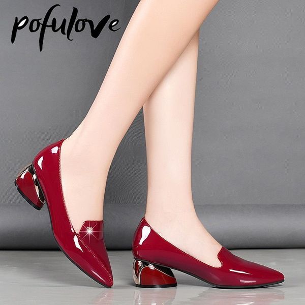 

office lady shoes black patent leather dress shoes pointed toe boat shoes mid heels pumps zapatos mujer plus size 34-42