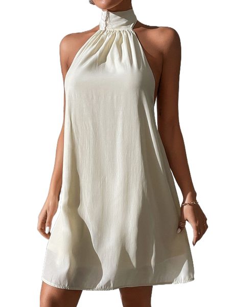 

high neck tie backless halter dress g6av#, Black;gray