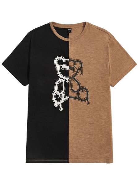 

men bear print two tone tee c2mo#, White;black