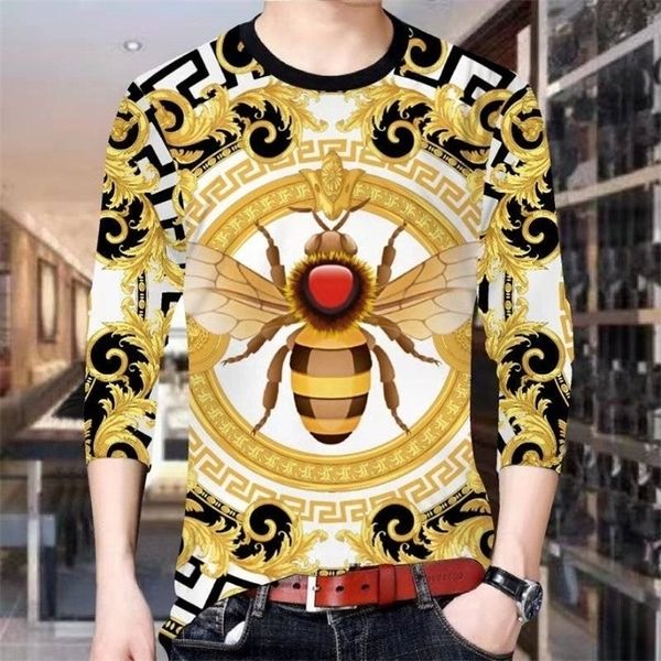 Longsleeeved mass camiseta 3d camisa de fundo impressa camisa masculina redonda pescoço slim outono masculino de tshirt bee padrão 201116