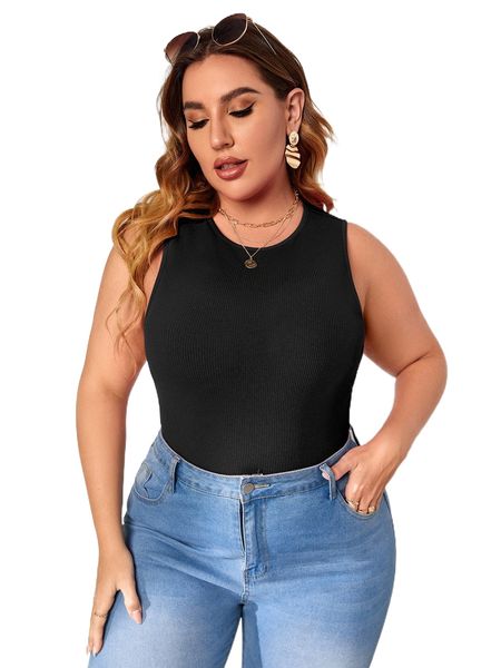 

plus rib knit tank x3pe#, Black