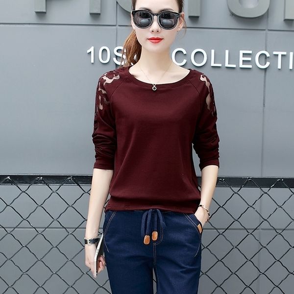 

hollow out t shirt women tee shirt femme yellow tshirt camisetas mujer verano autumn fashion long sleeve women y200109, White