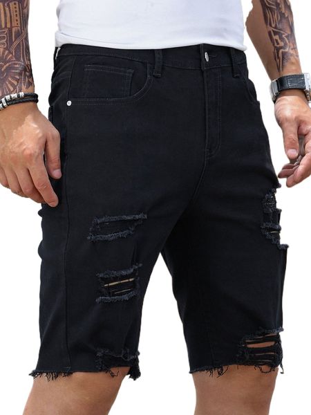 

men ripped slant pocket denim shorts v7a6#, White;black