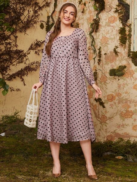 

polka dot button front dress x9av#, Black;gray