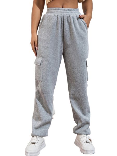 

flap pocket side solid sweatpants e08o#, Black;white
