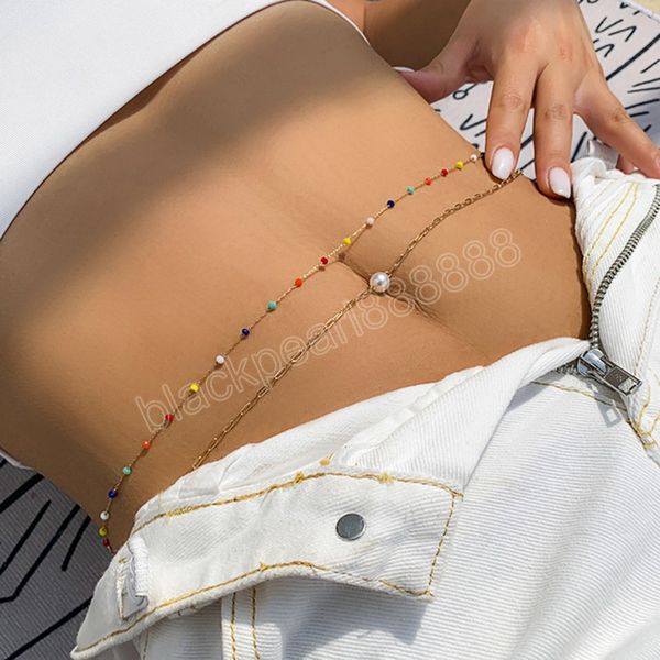 

bohemia colorful beads belly chain for women summer beach waist chain body jewelry female accessoires, Silver