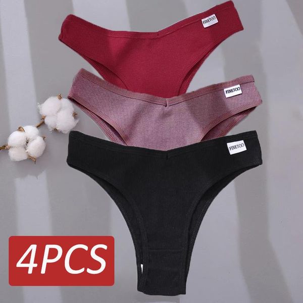 

4pcs -xl womens panties finetoo cotton female underpants low waist underwear women pantys lingerie, Black;pink