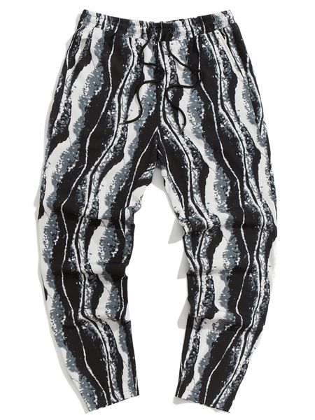 

men tie dye drawstring waist pants a0d7#, Black