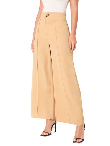 

modely high waist seam detail wide leg pants 60qz#, Black;white