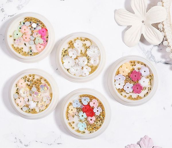 

new exquisite rose gold rivet nail studs design mixed gold metal slice/shell flower/rhinestone for nail art decoration tool, Silver;gold