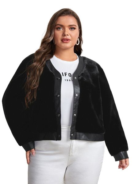 

plus contrast trim velvet jacket w1mt#, Black