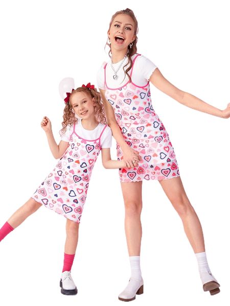 

solid tee & heart print bodycon dress set n4hz#, White