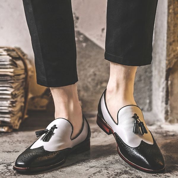 

fashion men business dress shoes leather pointed buckle formal shoes male party wedding footwear 210312, Black