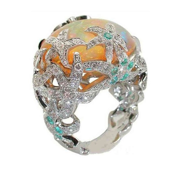 

designer fashion heart ring for woman man love europe and america brands starfish lace opal vintage ring fashion jewelry, Golden;silver