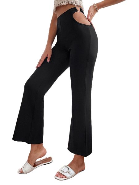 

cut out waist flare leg pants x39z#, Black;white