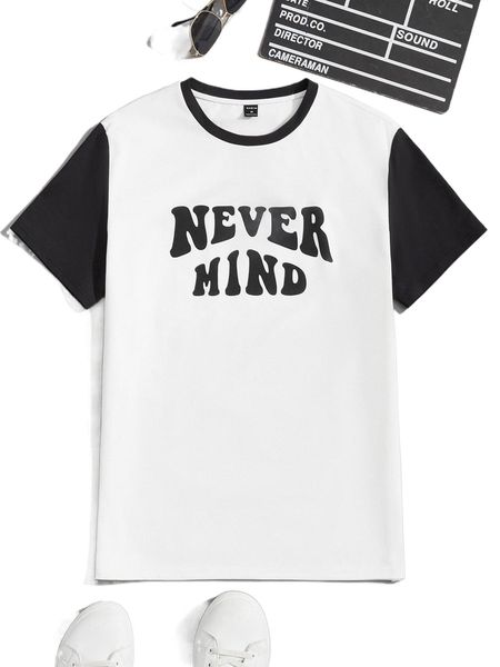 

men slogan graphic colorblock tee p0p9#, White;black