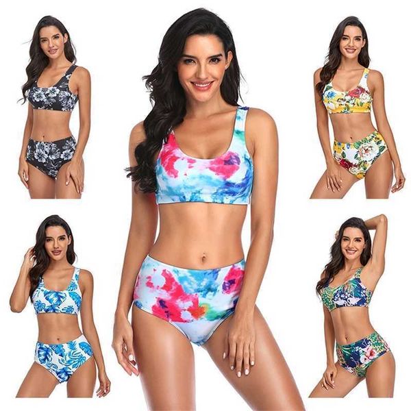 

women summer bikini two-piece tracksuits slim high waist tie-dye printing swimsuit fashion swimwear a125, Gray