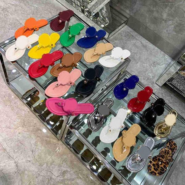 

brand women tb slippers fashion patent leather colorful flip flops luxury designer breathable sandals flat shoes outdoor casual shoes summer, Black