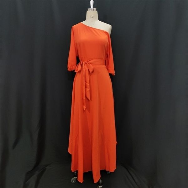 

women dress bare shoulder waist belt long a line pleated orange casual fashion female ladies elegant autumn summer robes y200805, Black;pink