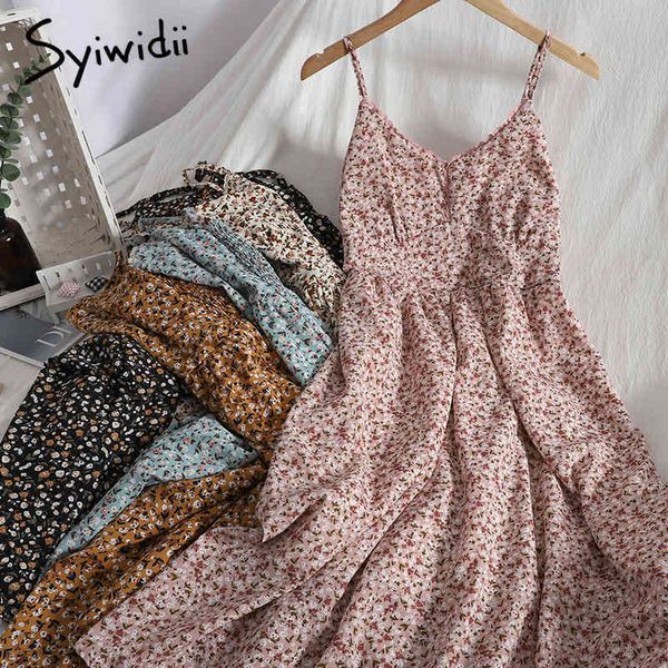 

floral print high waist camis dresses women backless vneck sleeveless aline summer korean fashion clothing 210415, Black;gray