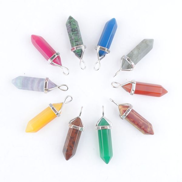 

natural stone pendants bullet fluorite labradoirte sodalite hexagonal point pendulum column reiki healing chakra jewelry gift dbn470, Silver