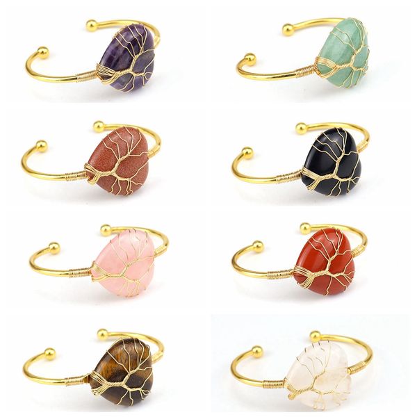 Fashion Bohémien Natural Semi Precious Stone Heart Cuffer Bracciale Messato a mano in tessuto a mano intrecciato GEM GEM GEM CHAKRA PREGHIERA Amicizia Fammetti di gioiello sfaccettato