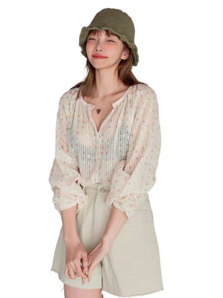 

dazy ditsy floral lantern sleeve blouse j3jf#, White