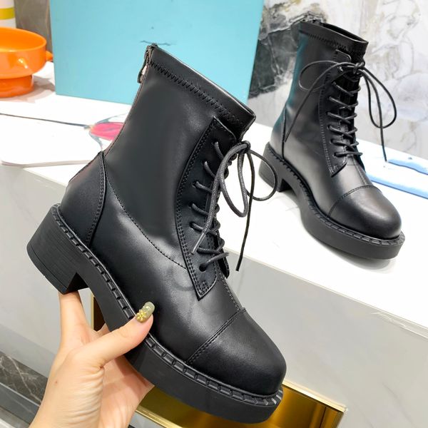 

designer boots fashion prads nylon leather boot women autumn winter shoes letters luxury hfv, Black