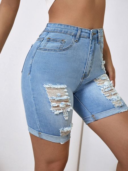 

ripped rolled hem denim shorts q4cr#, White;black