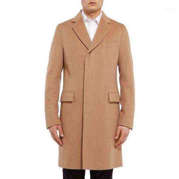 Lã de lã masculina Blends Moda Long Trench Coat Single Basted Winter sobretudo casual homem sólido preto/camel Men1 T220810